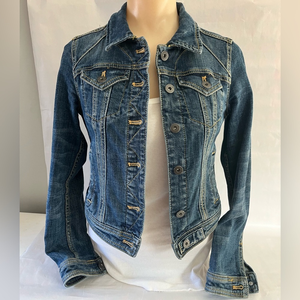 Anthropologie Pilcro & the Letterpress denim jean jacket size XXSP Stretch Crop